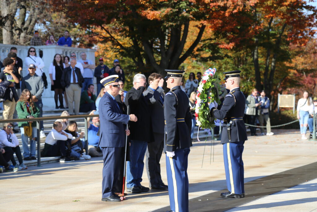 BVA contingency salutes The Sentinels of the Tomb of the Unknown Soldier at Arlington National Cemetery’s Veterans Service Organization wreath laying.