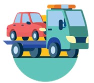 CarEasy logo which is a clipart graphic of a green tow truck towing a red car.