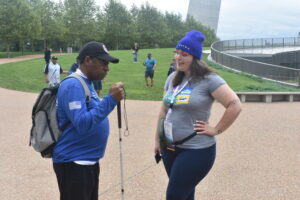 Amanda from Waymo chatting with a BVA Member at the St. Louis Arch at the 2023 BVA National Convention